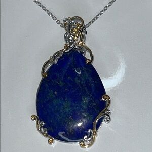 NWT Genuine Blue Lapis Sterling Silver Palladium Rose Gold Accents Necklace